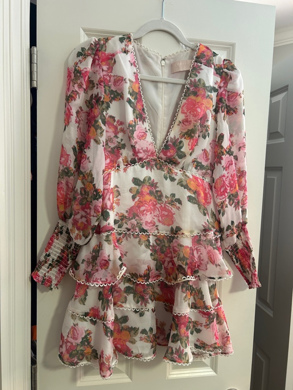 KEEPSAKE the Label White Floral Mini Dress with Pink & Green Accents